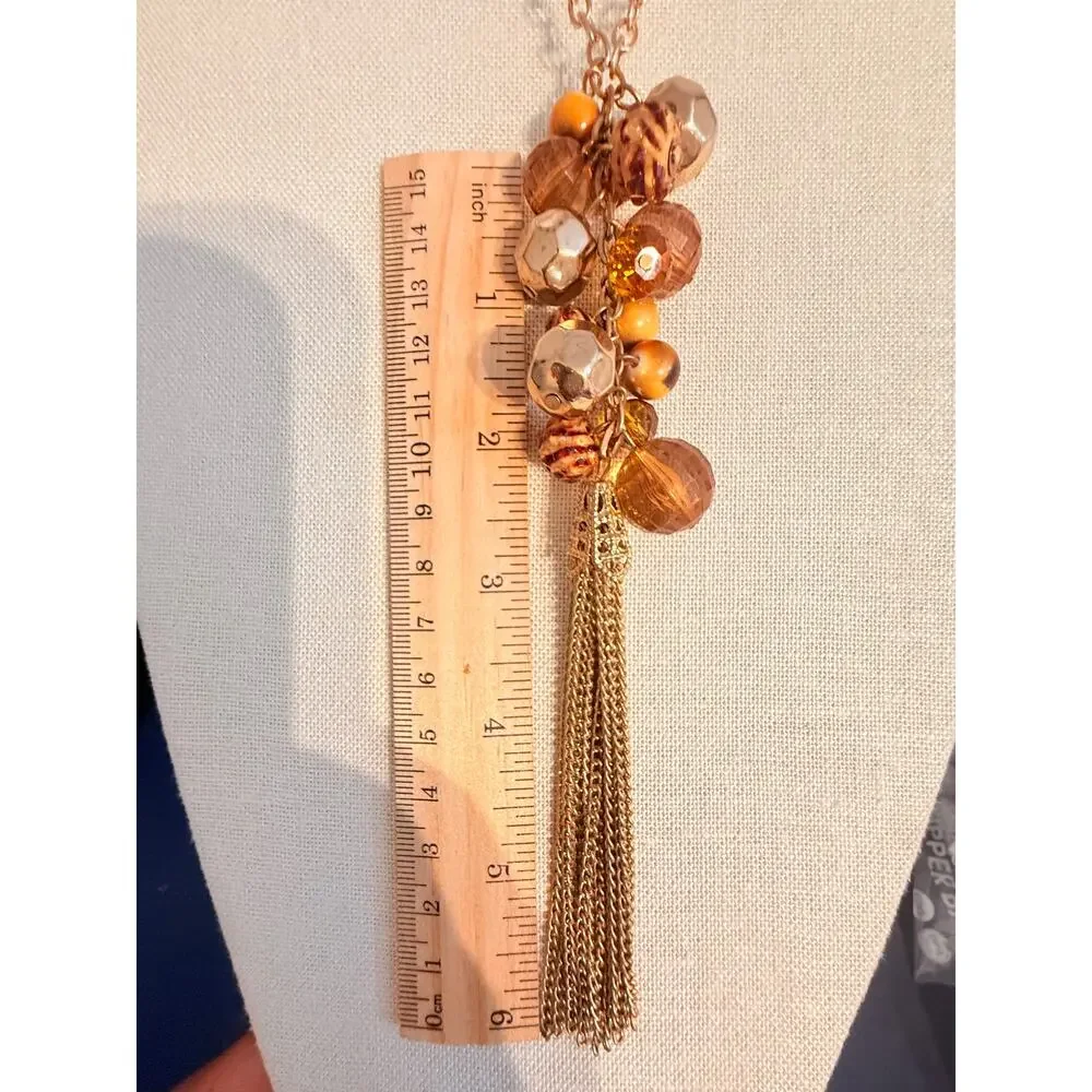 Vintage Gold Tone Tassel Cluster Pendant Necklace 34”